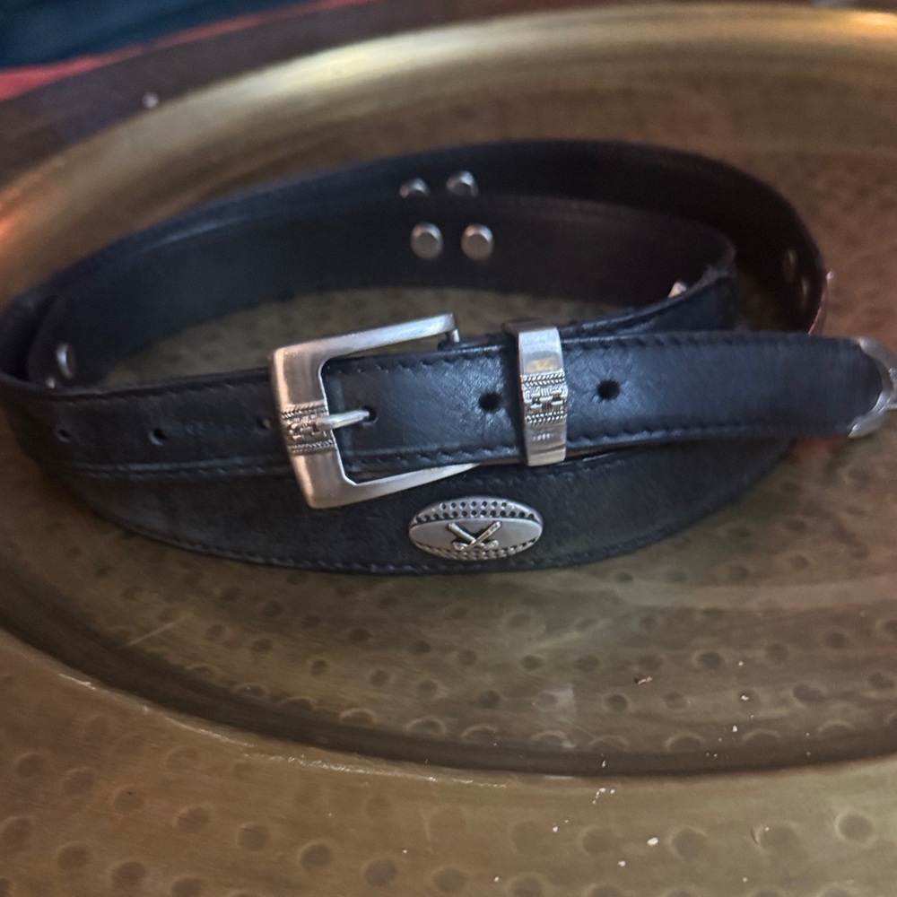 Stetson Black Leather Belt with Silver Accents